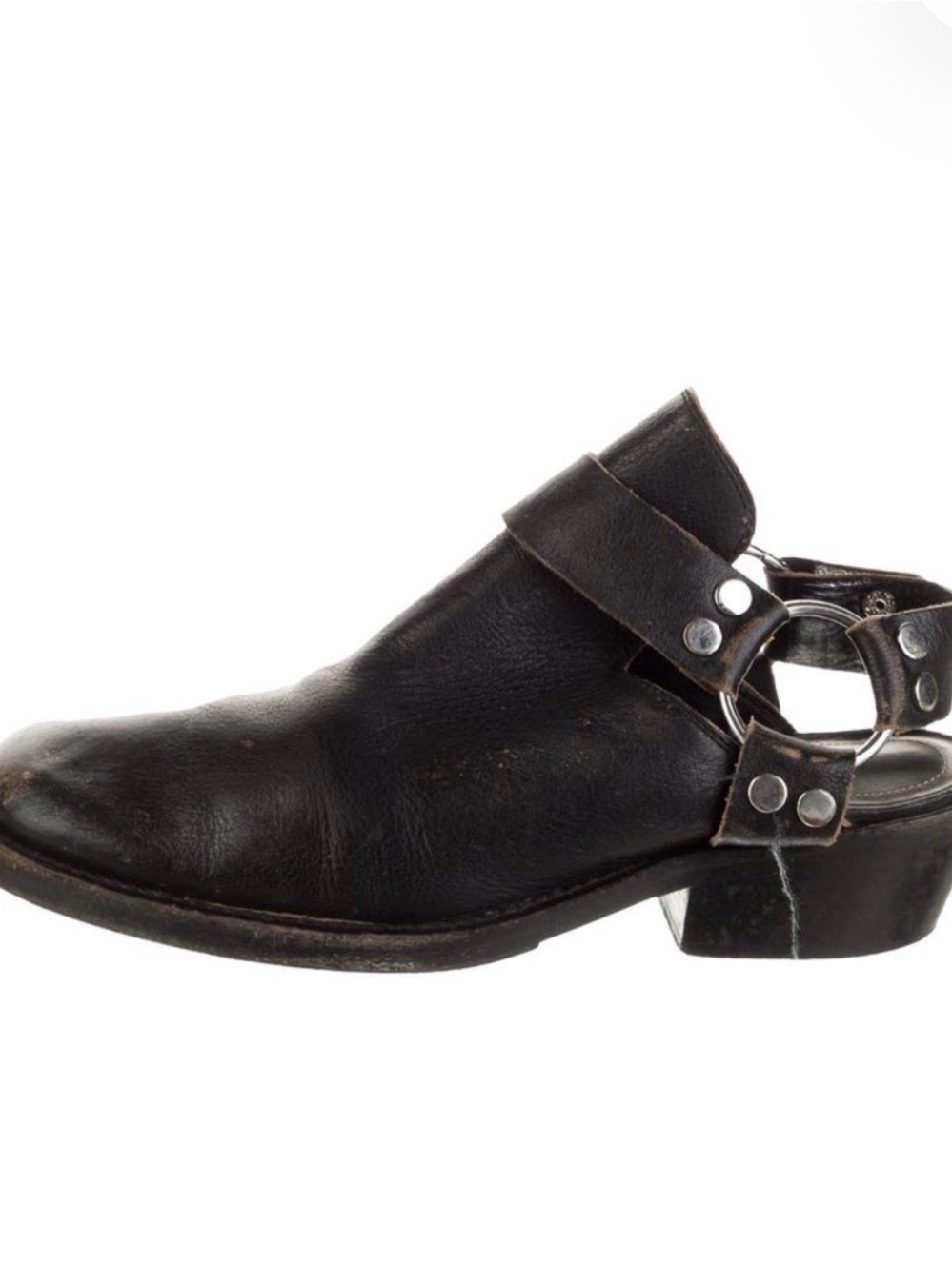 Balenciaga Black Leather Cutout Mule with Ring Hardware